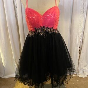 Dave & Johnny Pink Sequin Bodice with Black Tulle Skirt Dress